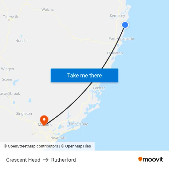 Crescent Head to Rutherford map
