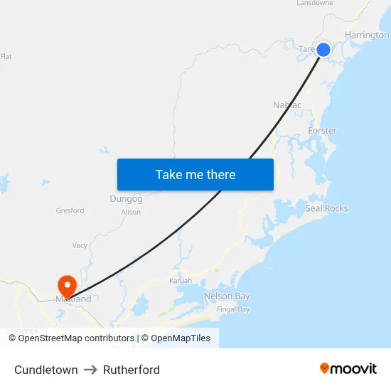 Cundletown to Rutherford map