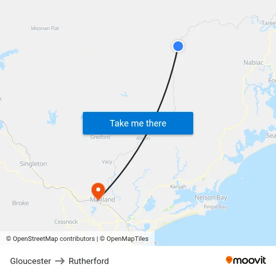 Gloucester to Rutherford map
