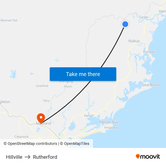 Hillville to Rutherford map