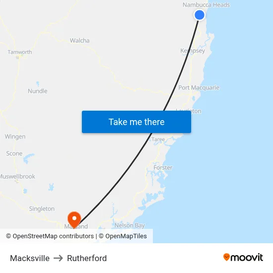 Macksville to Rutherford map