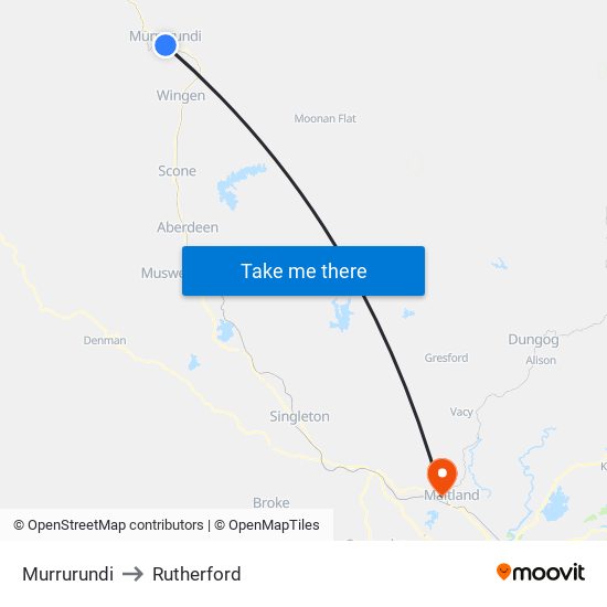 Murrurundi to Rutherford map