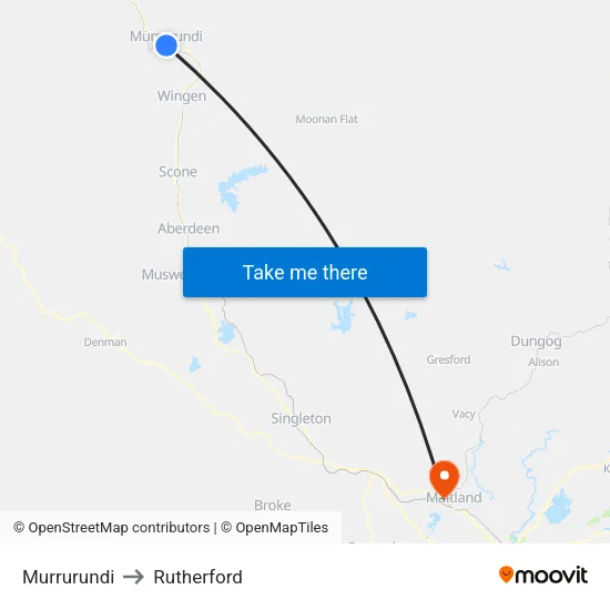 Murrurundi to Rutherford map