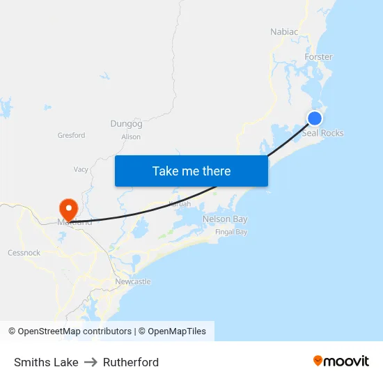 Smiths Lake to Rutherford map