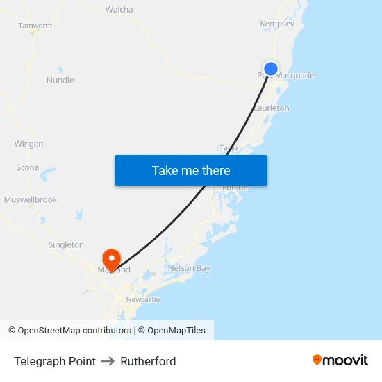 Telegraph Point to Rutherford map