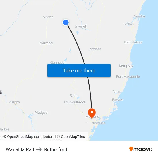 Warialda Rail to Rutherford map