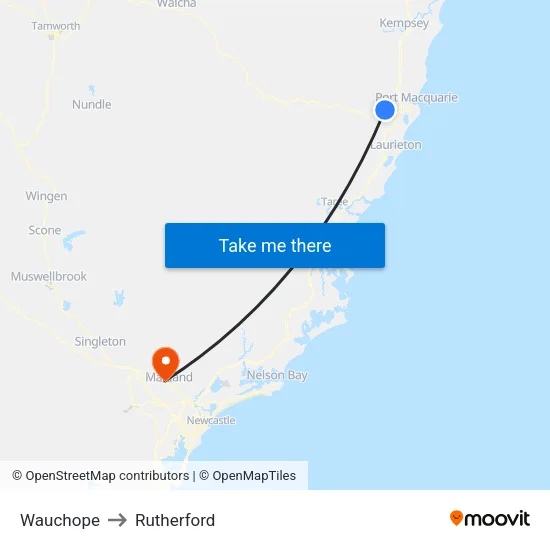 Wauchope to Rutherford map