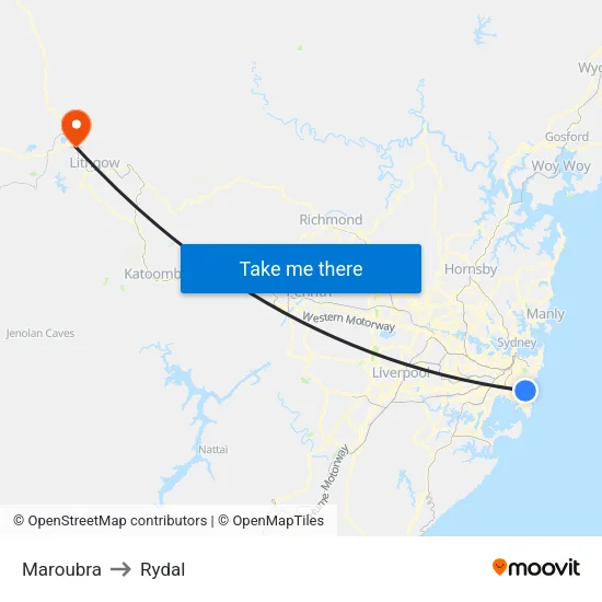 Maroubra to Rydal map