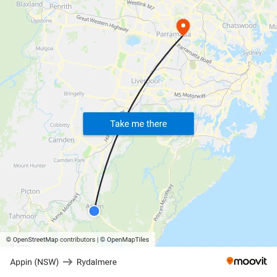 Appin (NSW) to Rydalmere map