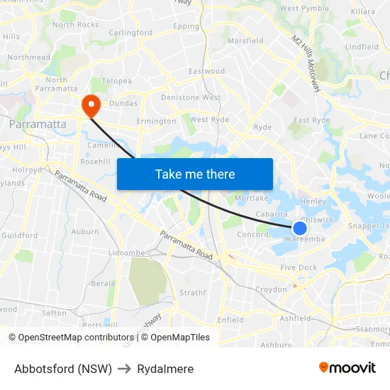 Abbotsford (NSW) to Rydalmere map