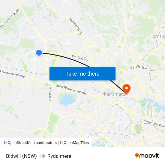 Bidwill (NSW) to Rydalmere map