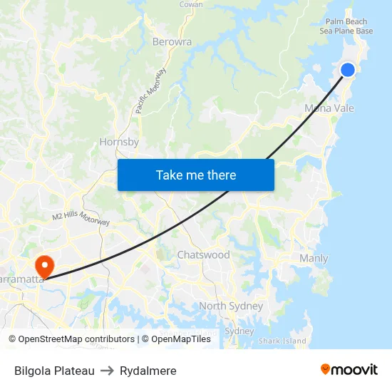 Bilgola Plateau to Rydalmere map