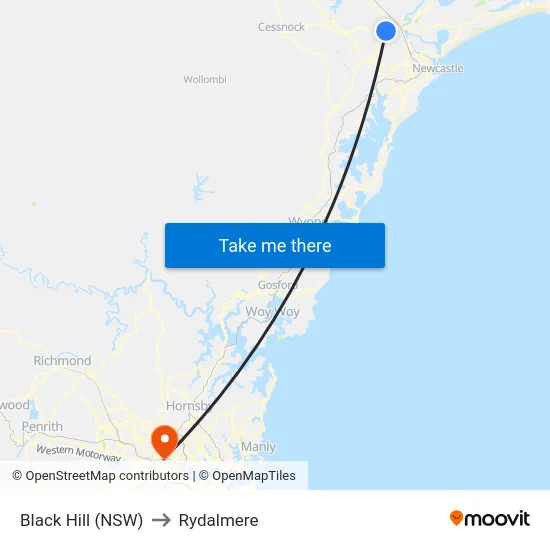 Black Hill (NSW) to Rydalmere map