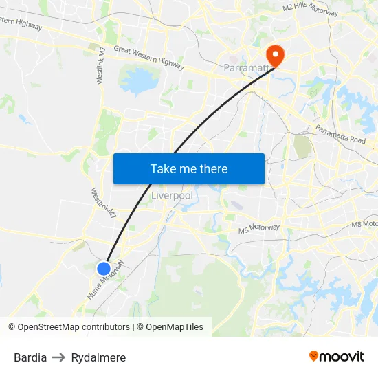 Bardia to Rydalmere map