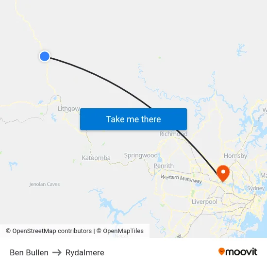 Ben Bullen to Rydalmere map