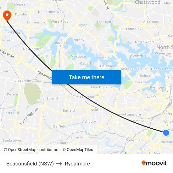 Beaconsfield (NSW) to Rydalmere map