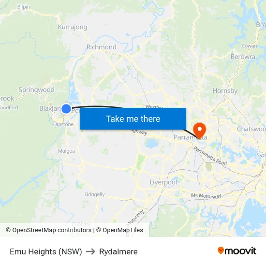 Emu Heights (NSW) to Rydalmere map