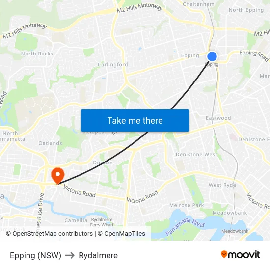 Epping (NSW) to Rydalmere map