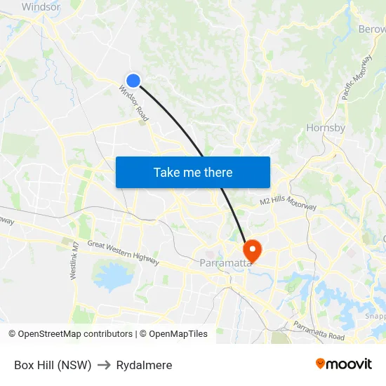 Box Hill (NSW) to Rydalmere map
