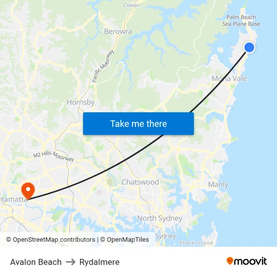 Avalon Beach to Rydalmere map