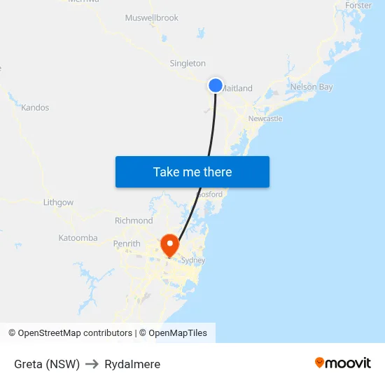 Greta (NSW) to Rydalmere map