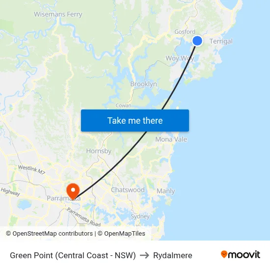 Green Point (Central Coast - NSW) to Rydalmere map