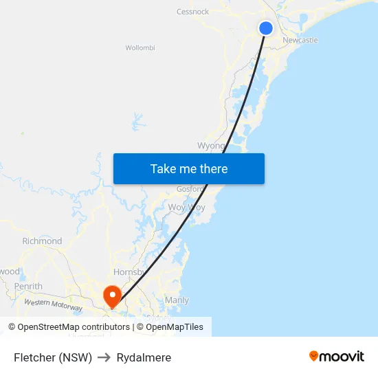 Fletcher (NSW) to Rydalmere map