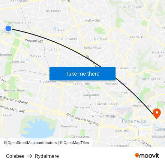 Colebee to Rydalmere map