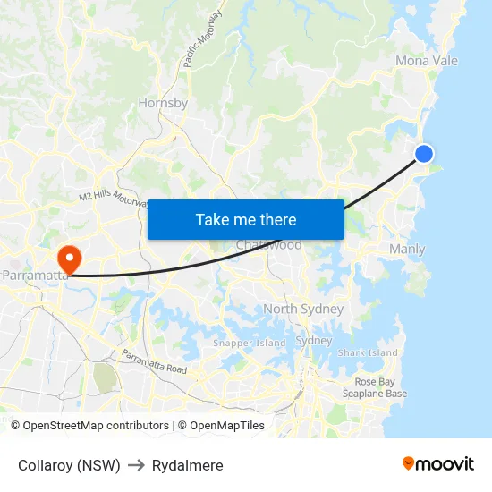 Collaroy (NSW) to Rydalmere map
