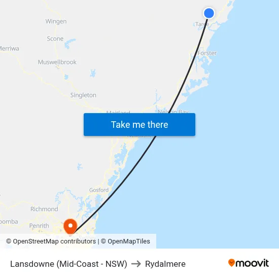 Lansdowne (Mid-Coast - NSW) to Rydalmere map