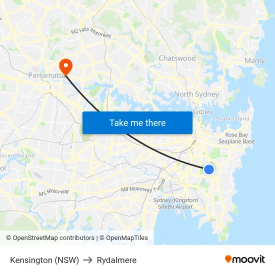 Kensington (NSW) to Rydalmere map