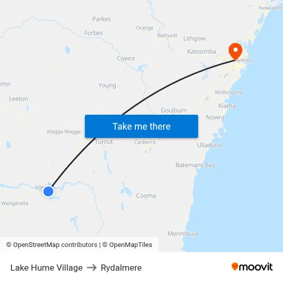 Lake Hume Village to Rydalmere map