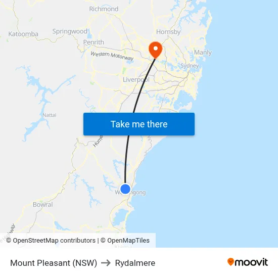 Mount Pleasant (NSW) to Rydalmere map