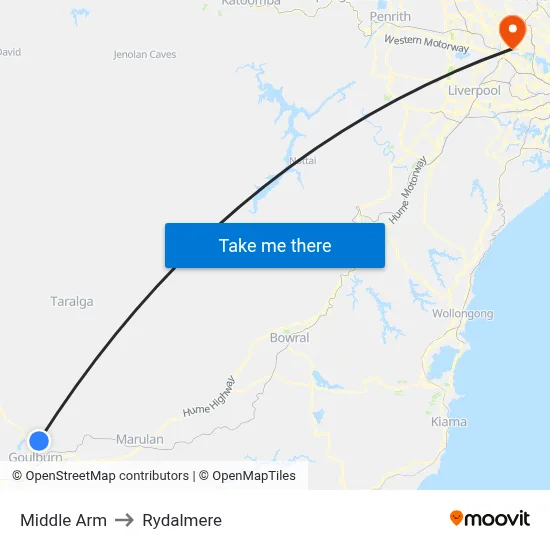 Middle Arm to Rydalmere map