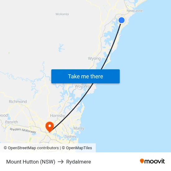 Mount Hutton (NSW) to Rydalmere map