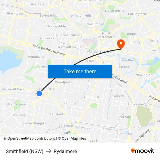 Smithfield (NSW) to Rydalmere map