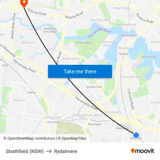Strathfield (NSW) to Rydalmere map