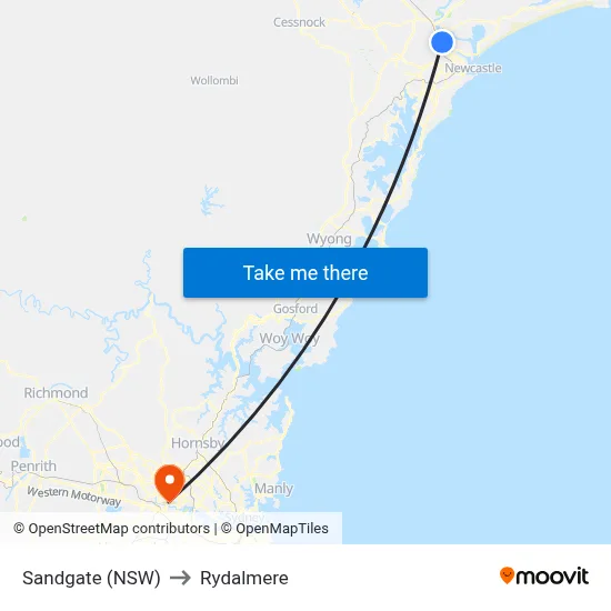 Sandgate (NSW) to Rydalmere map