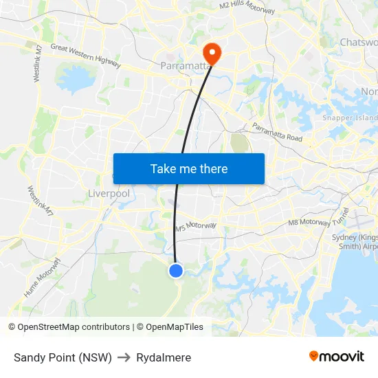 Sandy Point (NSW) to Rydalmere map