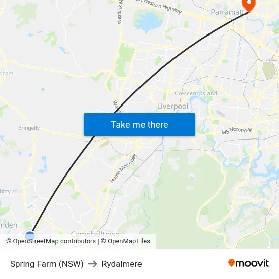 Spring Farm (NSW) to Rydalmere map