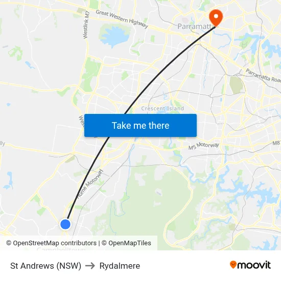 St Andrews (NSW) to Rydalmere map