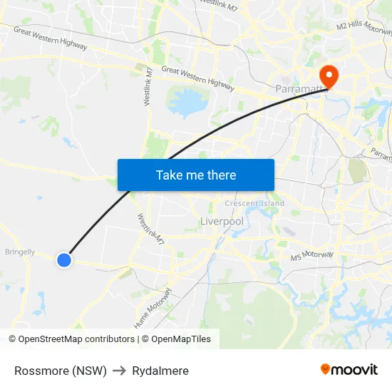 Rossmore (NSW) to Rydalmere map