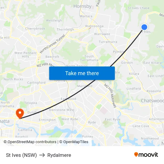 St Ives (NSW) to Rydalmere map