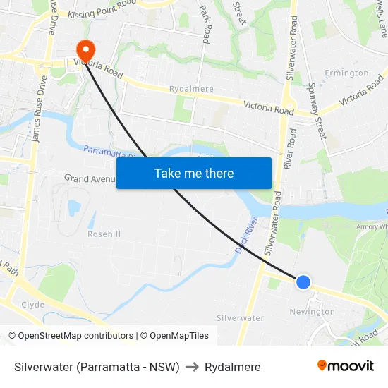 Silverwater (Parramatta - NSW) to Rydalmere map