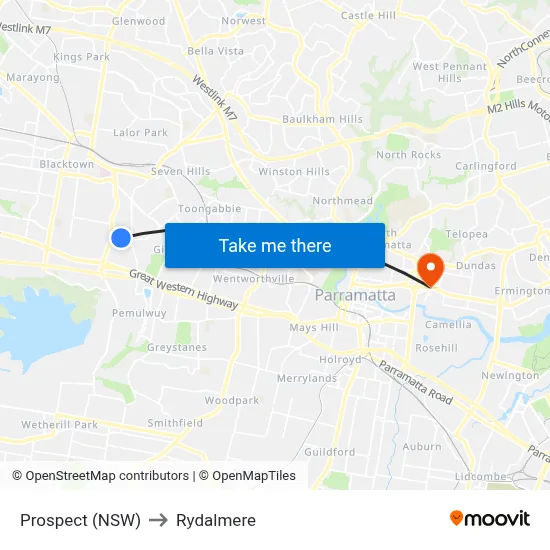 Prospect (NSW) to Rydalmere map