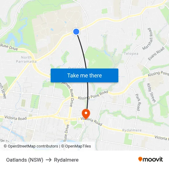 Oatlands (NSW) to Rydalmere map