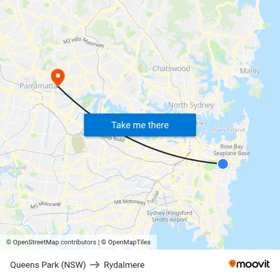 Queens Park (NSW) to Rydalmere map