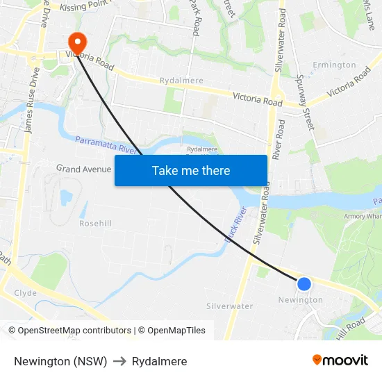 Newington (NSW) to Rydalmere map
