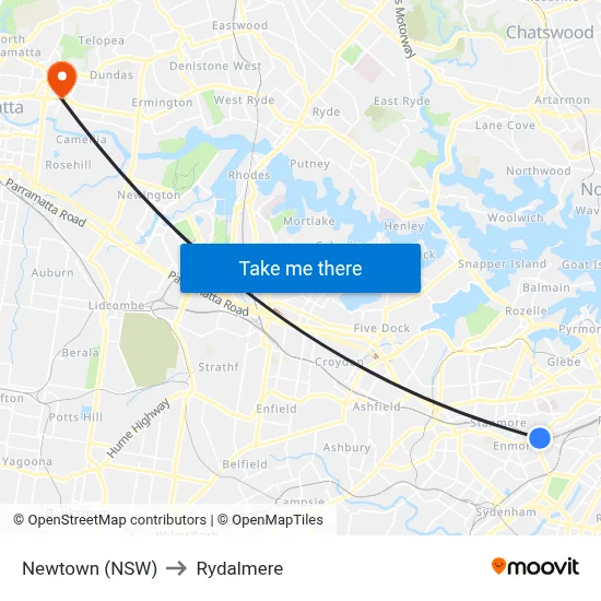 Newtown (NSW) to Rydalmere map