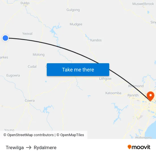 Trewilga to Rydalmere map